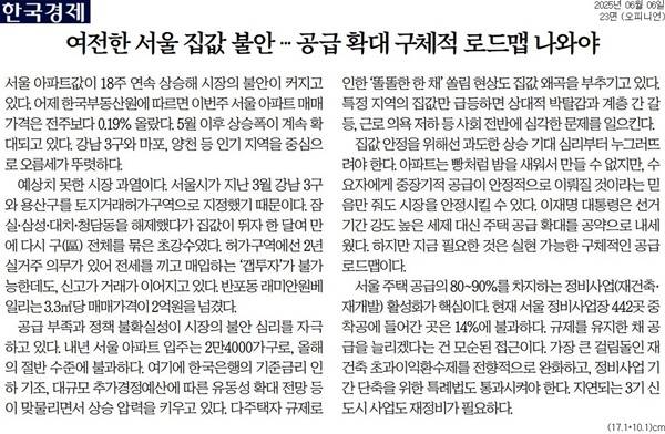 ▲6일 한국경제 사설.