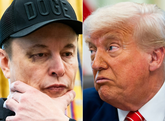 일론 머스크 테슬라 최고경영자(CEO)와 도널드 트럼프(오른쪽)미국 대통령 [AFP]