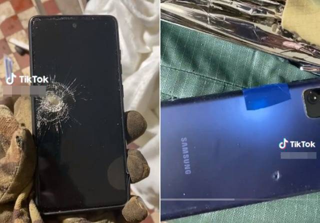 한 우크라이나 병사가 삼성 휴대폰 덕분에 동료가 목숨을 건질 수 있었다며 올린 영상. 사진 제공=틱톡