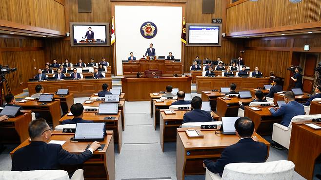울산시의회는 9일 울산시의회 본회의장에서 제257회 울산시의회 제1차 정례회 제1차 본회의를 개의했다. 최지원 기자