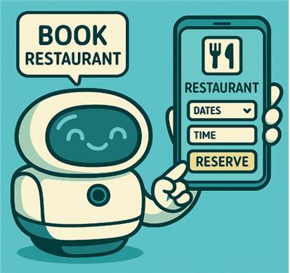 AI 에이전트 로봇이 식당 예약을 직접 하는 모습(필자가 코파일럿에서 생성)