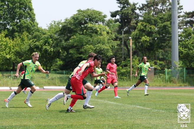 9일 시흥 정왕스타디움에서 열린 한국과 호주의 22세 이하(U-22) 축구대표팀 비공개 평가전 모습. /사진=대한축구협회 제공