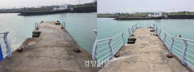 제주도는 최근 사회관계망서비스 등을 통해 다이빙 명소로 소문난 판포 포구 방파제에 다이빙을 할 수 없도록 울타리를 설치했다. 제주도 제공