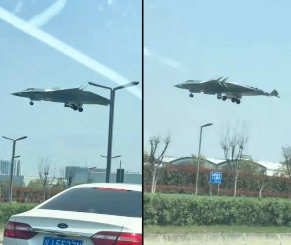 지난 4월 중국 6세대 전투기 J-36으로 추정되는 비행체가 남부 쓰촨성 청두의 한 도로 위를 비행하는 모습이 포착됐다. 엑스 캡처