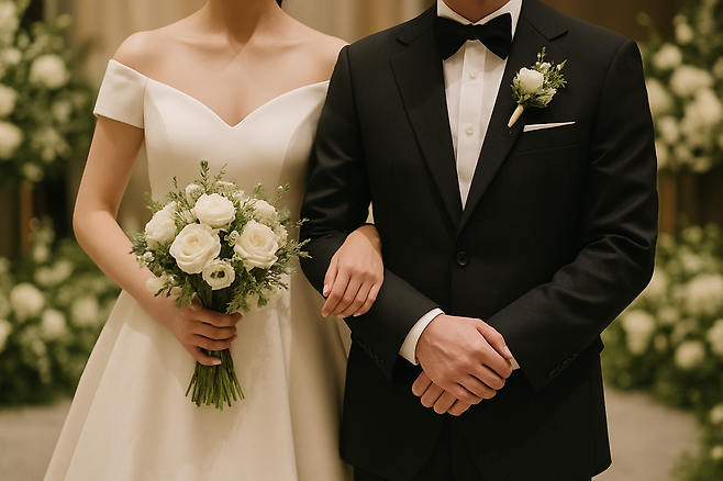 소비자원이 10일 공개한 소비자 시장평가 지표에 따르면, 결혼 서비스는 50.4점으로 최하점을 받았다. 사진은 생성형 AI로 제작한 결혼식 이미지 ⓒOpenAI DALL·E