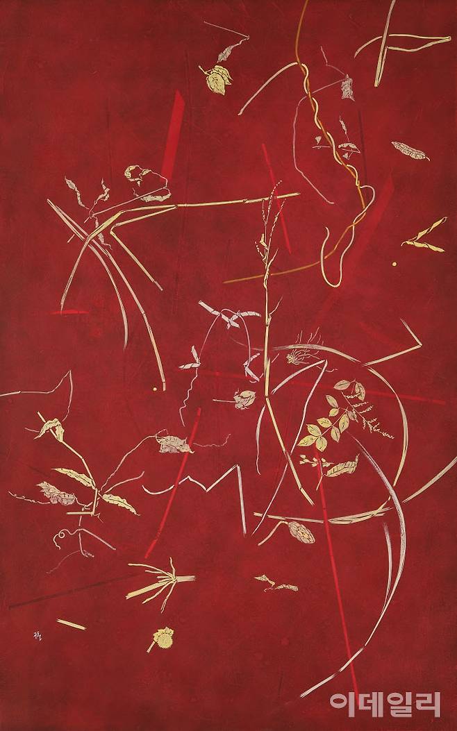 김진관 ‘달개비’(2025), 광목에 채색, 175×110㎝(사진=한벽원미술관)