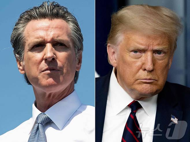 개빈 뉴섬 캘리포니아 주지사가 2021년 9월 8일 샌리안드로에서 촬영된 사진(왼쪽)과 도널드 트럼프 미국 대통령이 2020년 7월 30일 워싱턴 DC에서 찍힌 사진. 2025.1.23 ⓒ AFP=뉴스1 ⓒ News1 강민경 기자