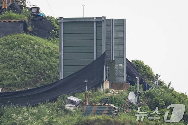 경기 파주시 접경지역 우리측 초소에 설치된 대북확성기.  2024.7.21/뉴스1 ⓒ News1 유승관 기자