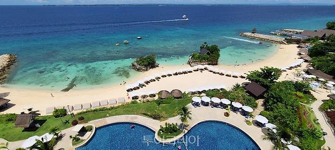 세부 샹그릴라 리조트 전용 프라이빗한 비치 전경/사진-모두투어