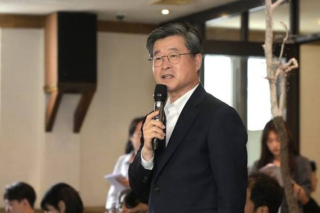 김길성 서울 중구청장이 10일 오후 명동에서 열린 민선8기 출범 3주년 기자간담회에서 발언하고 있다ⓒ서울 중구 제공