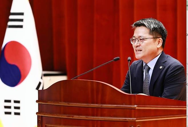 문신학 산업통상자원부 1차관이 11일 취임식에서 발언하고 있다. 산업통상자원부 제공