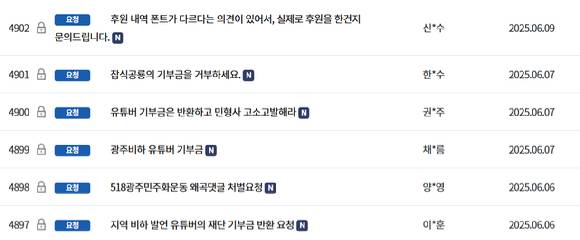 5·18 기념재단 게시판에 올라온 항의글들. [사진=5·18 기념재단 게시판]