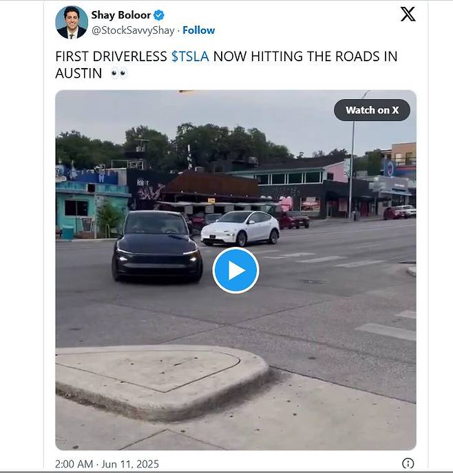 X에 올라온 테슬라 로보택시 운행 모습 /X 캡쳐
