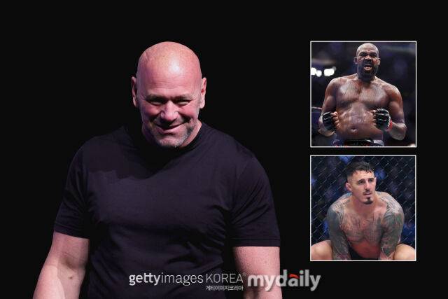 화이트 대표(왼쪽)가 존 존스(오른쪽 위)와 아스피날의 맞대결을 확신했다. /게티이미지코리아