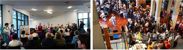 지난달 29일 뉴질랜드 오클랜드 빅토리 컨벤션 센터에서 열린 국제문화교류행사 ‘아리랑, 뉴질랜드의 심장을 두드리다!’에서 전통혼례가 시연되고 있다. [사진=서울시문화사절단 제공]