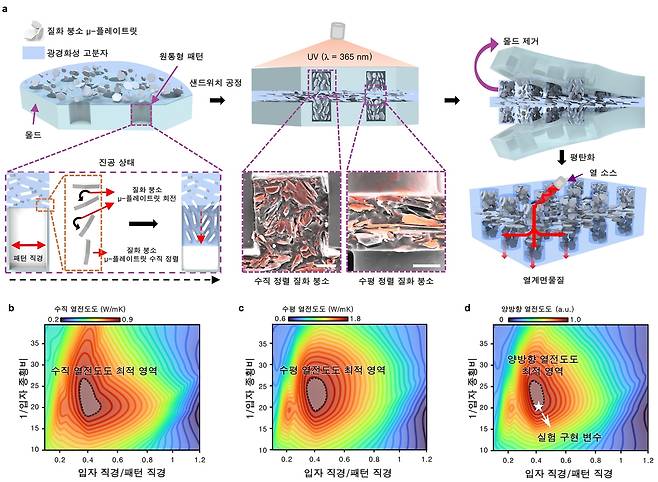 마이크로 몰딩 기반 질화붕소 μ-플레이트릿의 양극화 유도 및 시뮬레이션 분석을 통한 열전도도 최적 영역 계산.[성균관대학교 제공]