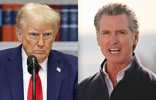 도널드 트럼프 미국 대통령(왼쪽)·개빈 뉴섬 캘리포니아 주지사. 연합뉴스