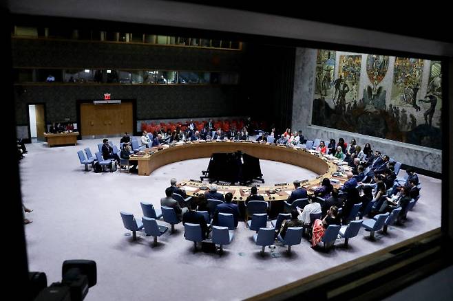 미국 뉴욕 유엔 본부에서 4일(현지시간) 안전보장이사회 회원국이 가자지구 휴전안을 두고 회의하고 있다. (사진=AFP)