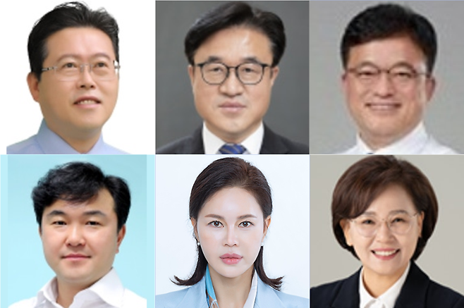 (왼쪽부터 시계방향) 장기수, 최재용, 한태선, 김연, 김미화, 황천순.