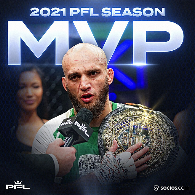 모블리트 하이불라예프는 페더급뿐 아니라 모든 체급을 통틀어 2021시즌 PFL 최우수선수로 뽑혔다. 사진=MMAX Investment Partners, Inc.