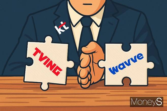 티빙과 웨이브의 합병이 가시화된 가운데 KT의 결정이 중요 변수로 떠올랐다. /그래픽=김은옥 기자