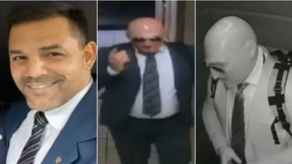 용의자의 본 얼굴(왼쪽)과 범행 당시 실리콘 가면을 쓰고 있던 모습. 출처=G1