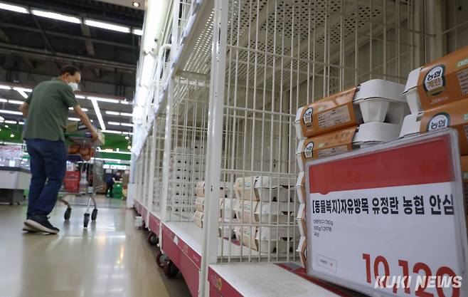 12일 서울의 한 대형마트에서 한 시민이 달걀을 고르고 있다. 이날 한국농촌경제연구원(농경연)이 '농업관측 6월호' 보고서를 통해 8월까지 석 달간 예측값을 발표하면서 이달 계란 산지 가격이 특란 10개에 1천850∼1천950원으로 1년 전보다 12.4∼18.5% 오를 것으로 내다봤다. &nbsp;