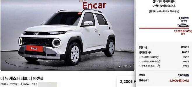 신차보다 비싸게 나온 중고 캐스퍼 [사진출처=엔카닷컴]