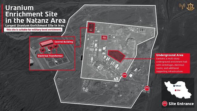 이스라엘이 13일(현지시간) 공습한 이란 나탄즈 핵시설 [이스라엘군 제공. 재판매 및 DB 금지]