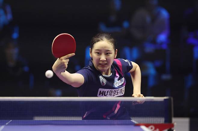 프로탁구리그에 여자부 8강 경기 중인 유시우 [한국프로탁구연맹 제공. 재판매 및 DB 금지]