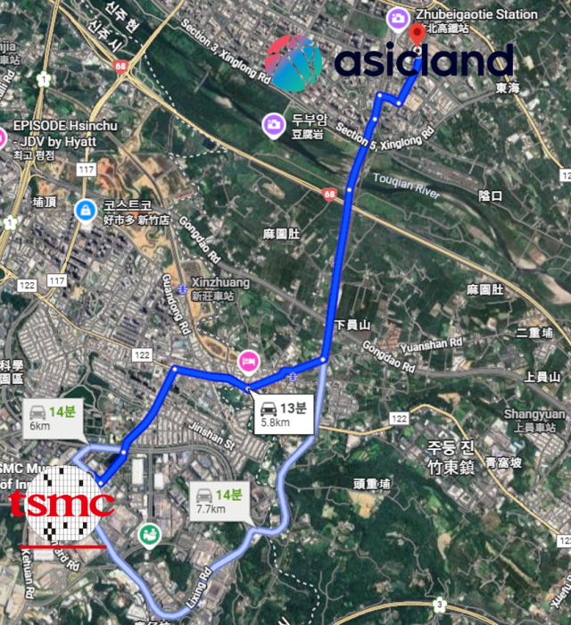 대만 신주시 TSMC 본사에서 차로 13분 거리인 곳에 R&D 법인을 낸 에이직랜드와 이종민 대표. 사진출처=구글 지도