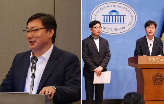 이재명 대통령의 경기도지사 시절 측근인 이화영(왼쪽) 전 경기도 평화부지사, 지난 10일 국회 소통관에서 '21대 대통령 취임 기념 국민통합 내란종식 특별사면복권 요청 시민모임' 기자회견에 참석한 한창민 사회민주당 대표와 시민모임 관계자들(오른쪽).<이화영 전 경기도 부지사 페이스북 사진·한창민 국회의원 페이스북 사진>