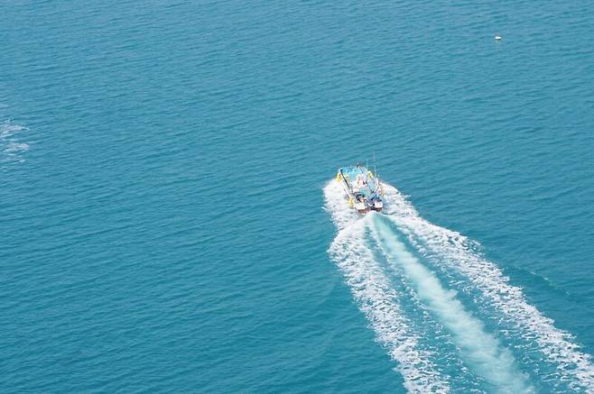 산 정상에서 보이는 남해. 장보영 제공