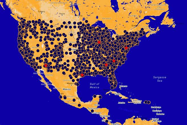 14일 미국 전역에서 열리는 ‘노 킹스’ 집회. 주최 쪽이 제공한 지도.
