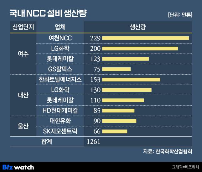 2024년 6월 기준 국내 NCC 설비 연간 생산량./그래픽=비즈워치