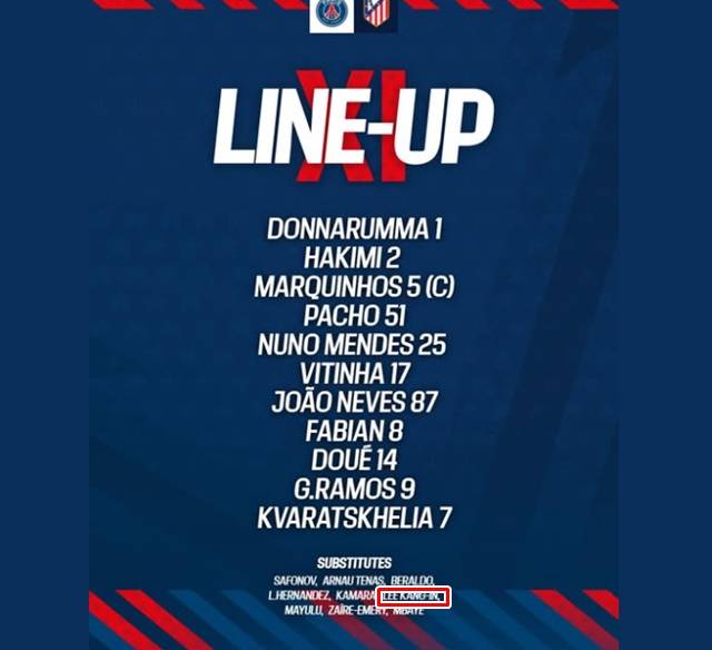 PSG의 교체명단에 이름을 올린 이강인./PSG