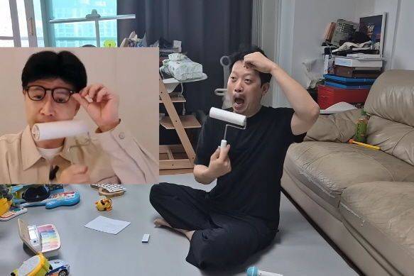 이기인 개혁신당 최고위원이 한 전 대표의 '돌돌이' 라방을 흉내내고 있다. 유튜브 채널 '어른의 사정'