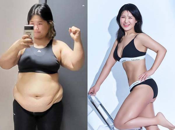 다이어트 전 이수진씨(왼)의 모습과 다이어트 후 이수진씨(오)의 모습