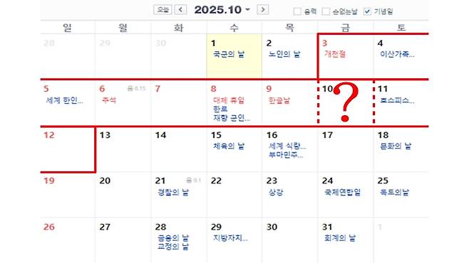 2025년 10월 달력 (사진, 네이버 달력)