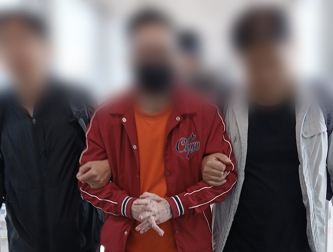 국내 최대 규모의 불법성영상물 사이트를 운영한 혐의로 에콰도르에서 검거된 A씨가 지난 12일 국내로 송환되고 있다. 연합뉴스·법무부 제공