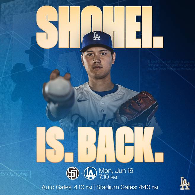 오타니의 투수 복귀를 알리는 다저스 구단 공식 X.