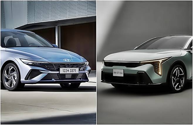 IIHS 최고 등급 ‘톱 세이프티 픽 플러스’을 받은 아반떼와 EV4 [사진출처=현대차, 기아/ 편집=최기성 매경 디지털뉴스룸 기자]