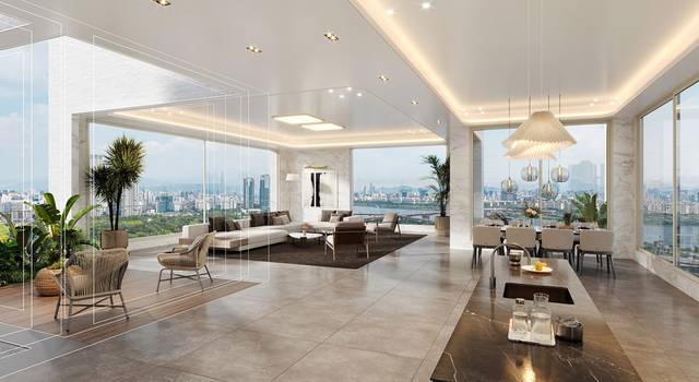 포스코이앤씨는 펜트하우스를 포함한 다양한 타입에 ‘4면 개방형 거실’로 전 방향에서 한강과 채광을 동시에 즐길 수 있도록 설계했다.  포스코이앤씨 제공