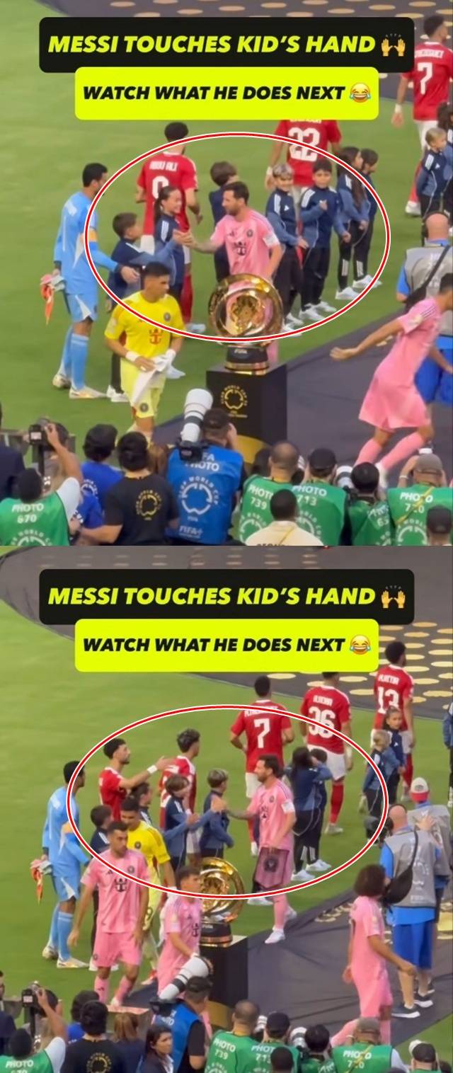 아이들과 악수하는 리오넬 메시(빨간색 원). /사진=433 캡처