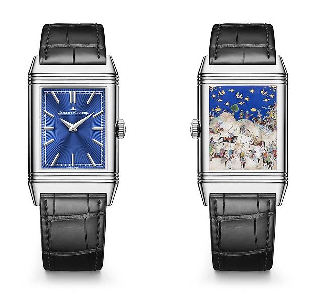 페르시아 고전 서사시의 한 장면을 케이스 뒷면에 미니어처 페인팅과 금박 조각술을 이용해 표현했다. 사진 예거 르쿨트르