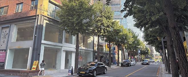 11일 오후 가로수길 곳곳에는 문을 닫은 점포가 많았으며 오가는 사람이 적어 거리가 매우 한산하다. 정주원 기자