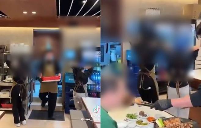 [서울=뉴시스] '터미널 댄스'를 추는 곱창집 여직원들. (출처=SNS 갈무리) 2025.06.07. photo@newsis.com *재판매 및 DB 금지