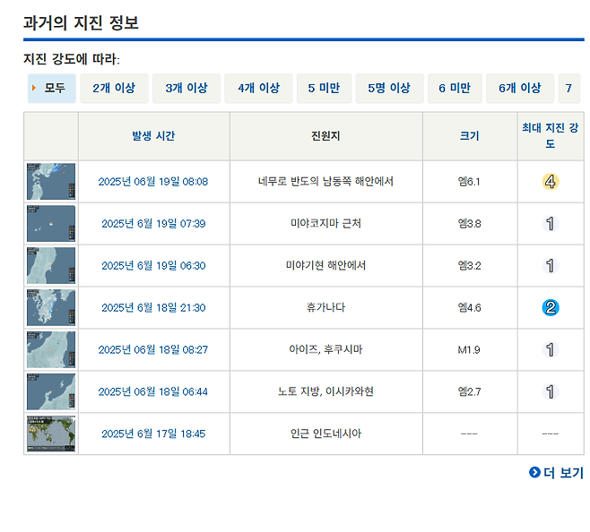 스크린샷 2025-06-19 084126.png 일본 훗카이도 지진 정보