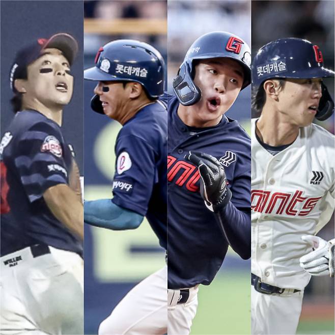 왼쪽부터 김동혁, 장두성, 이호성, 전민재. 사진=롯데 자이언츠&nbsp;