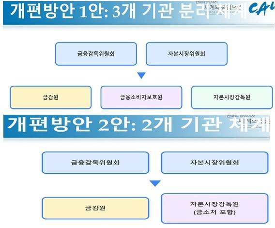 여은정 중앙대 교수는 현행 금융위원회-금융감독원 수직 이원화 금융감독 체계를 금융감독위원회-자본시장위원회-금융소비자보호원, 금융감독위원회-자본시장위원회로 개편하는 방안이 필요하다는 의견을 밝혔다.